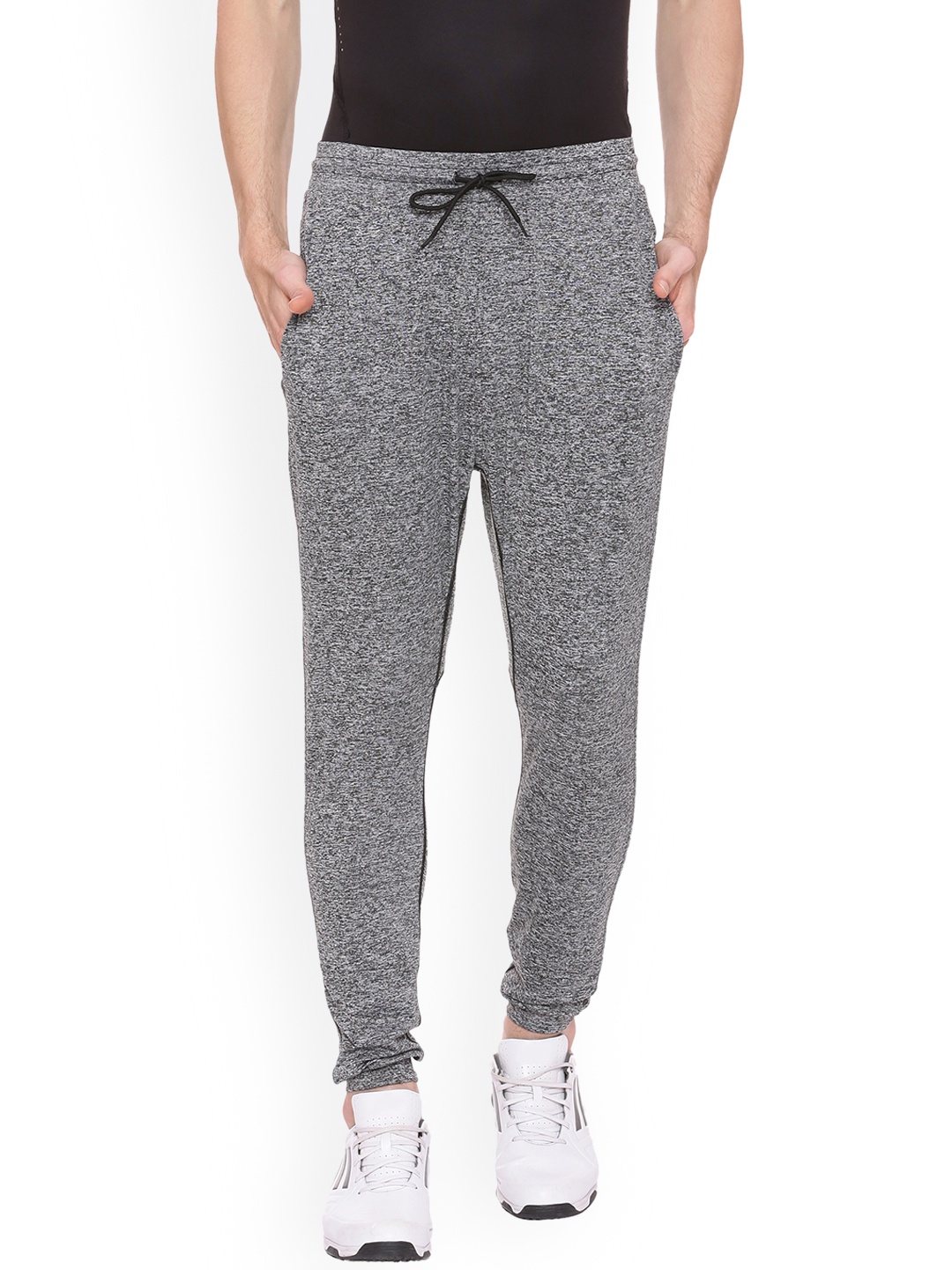 Basics Men Grey Melange Solid Slim-Fit Joggers, Blue
