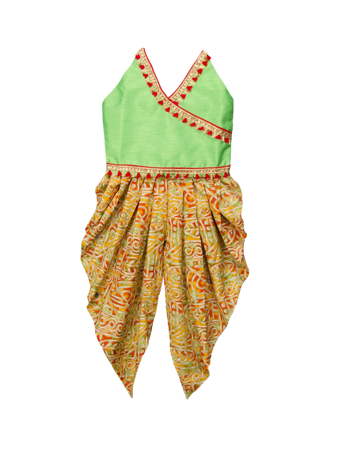 

KID1 Girls Green & Yellow Printed Top with Dhoti Pants
