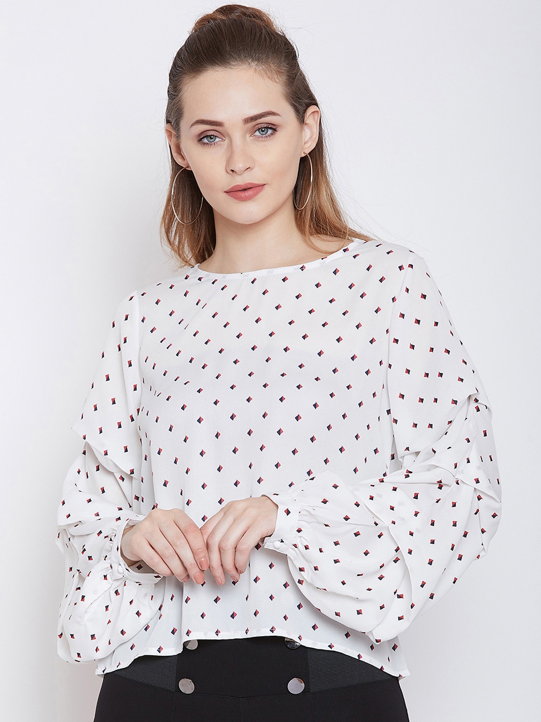 

Zastraa Women White & Red Printed A-Line Top