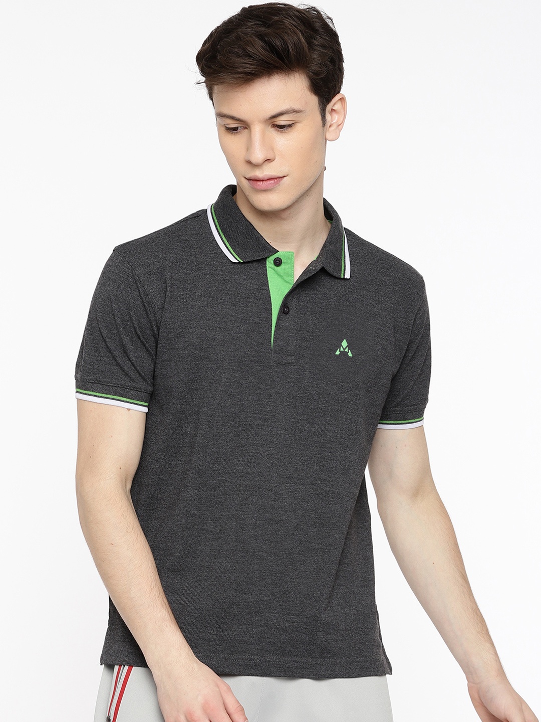 ACTIMAXX Men Charcoal Grey Solid Polo Collar T-shirt
