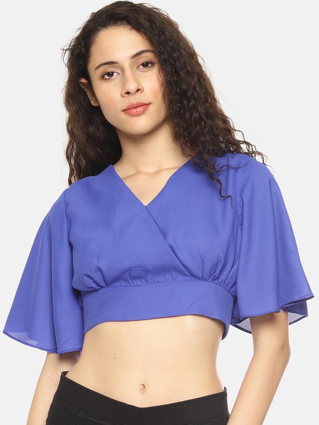 

AARA Women Blue Solid Wrap Top