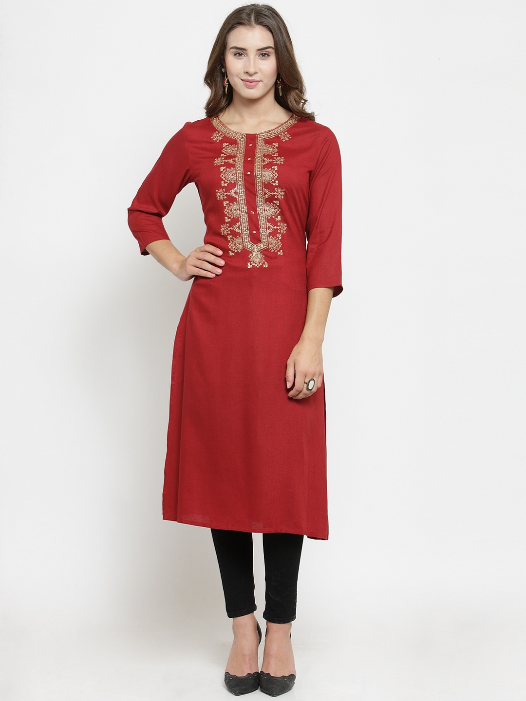 

WESTCLO Women Red Solid Straight Kurti
