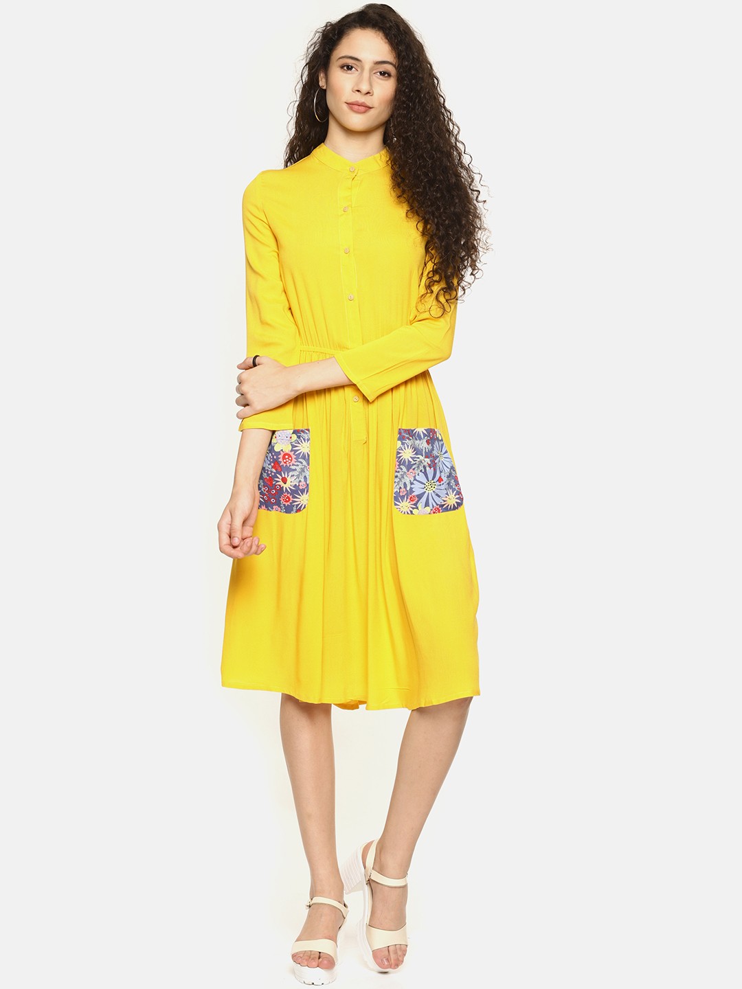 

AARA Women Yellow Solid A-Line Dress