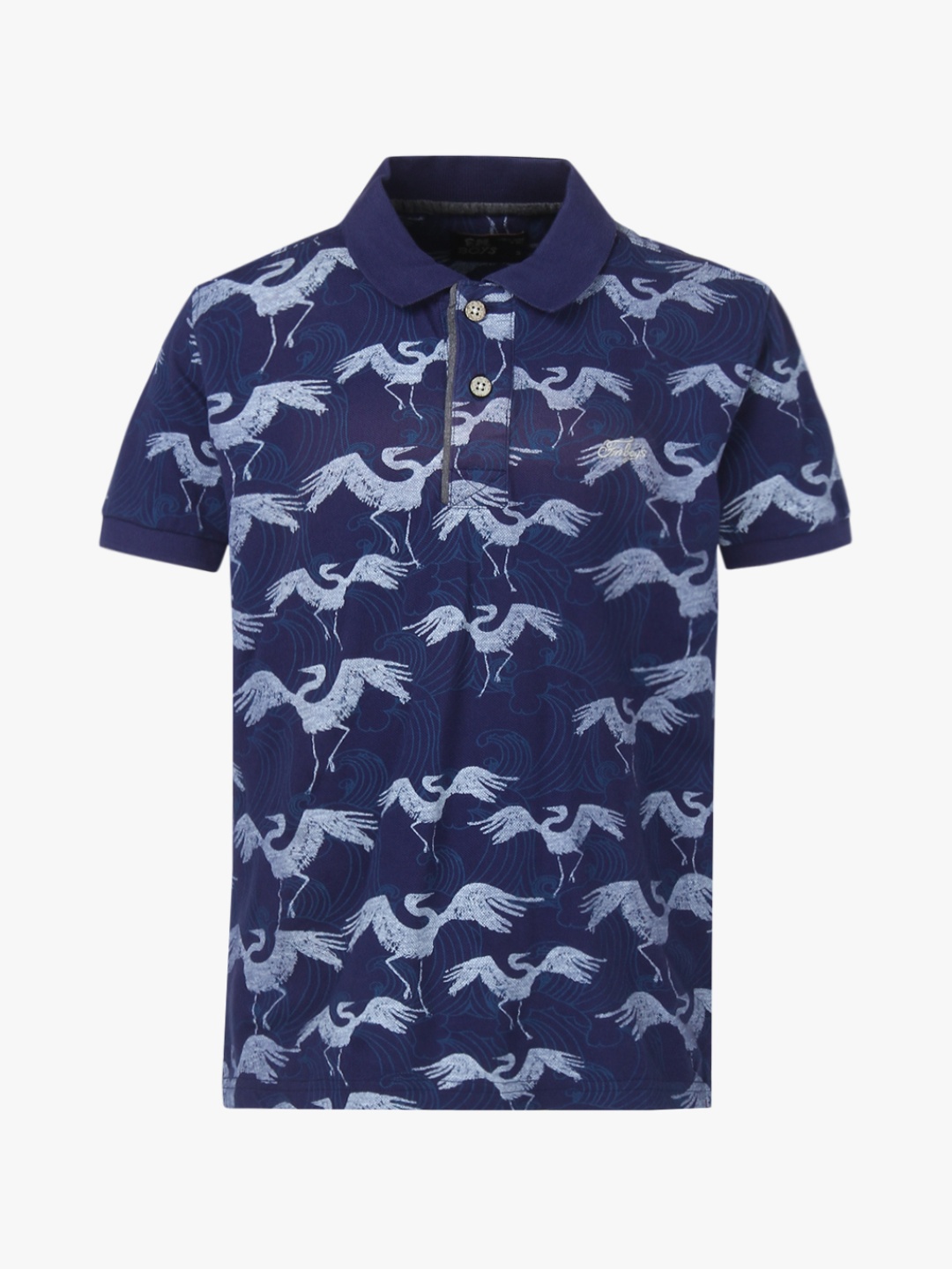 

Flying Machine Boys Navy Blue Printed Polo Collar T-shirt
