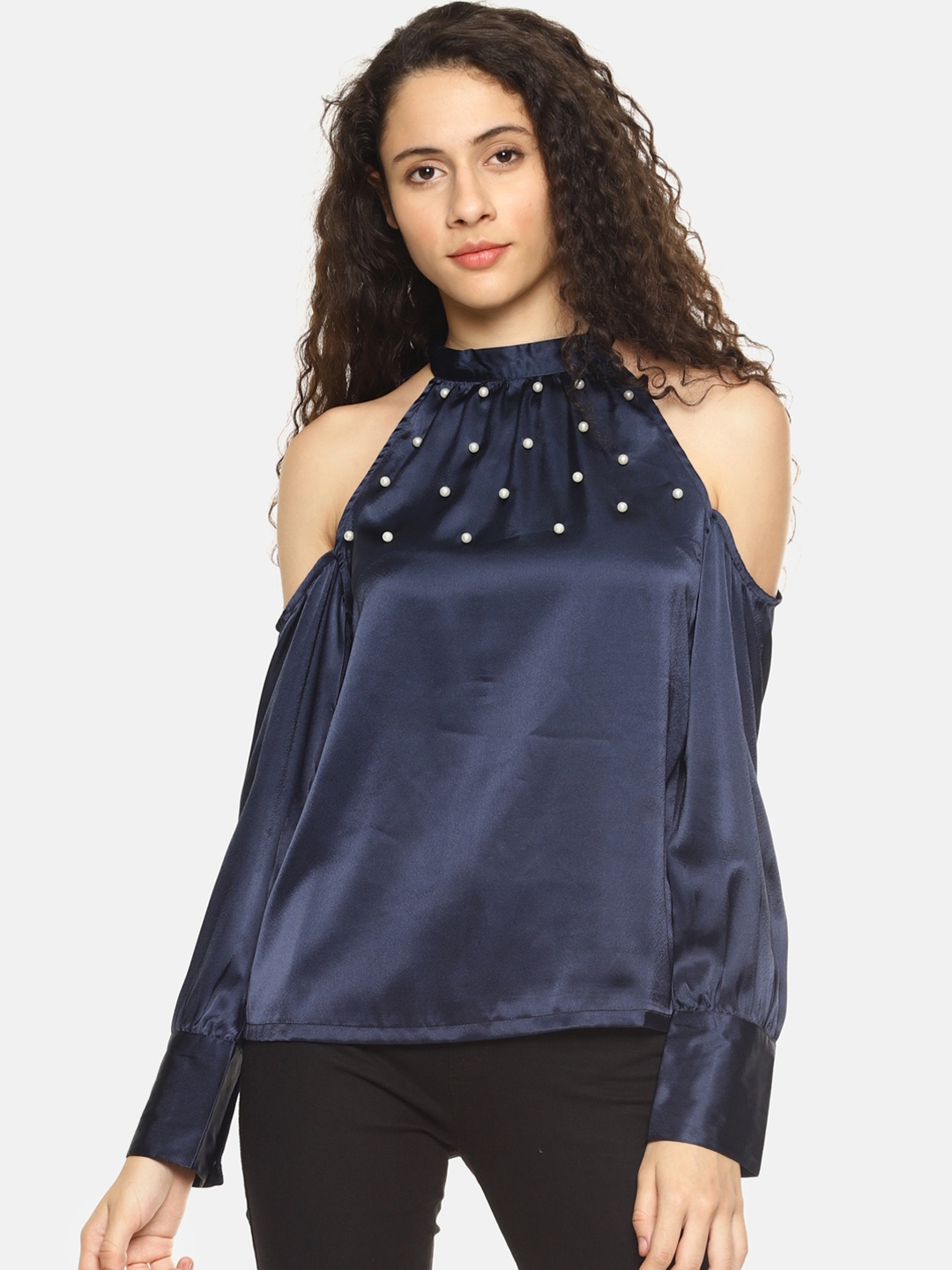 

AARA Women Navy Blue Solid Styled Back Top