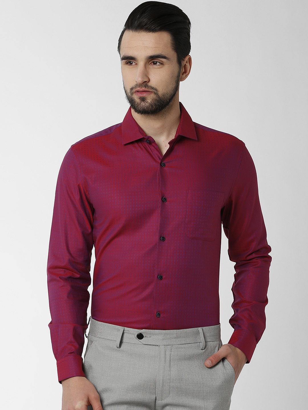 

Peter England Elite Men Maroon Slim Fit Self Design Formal Shirt