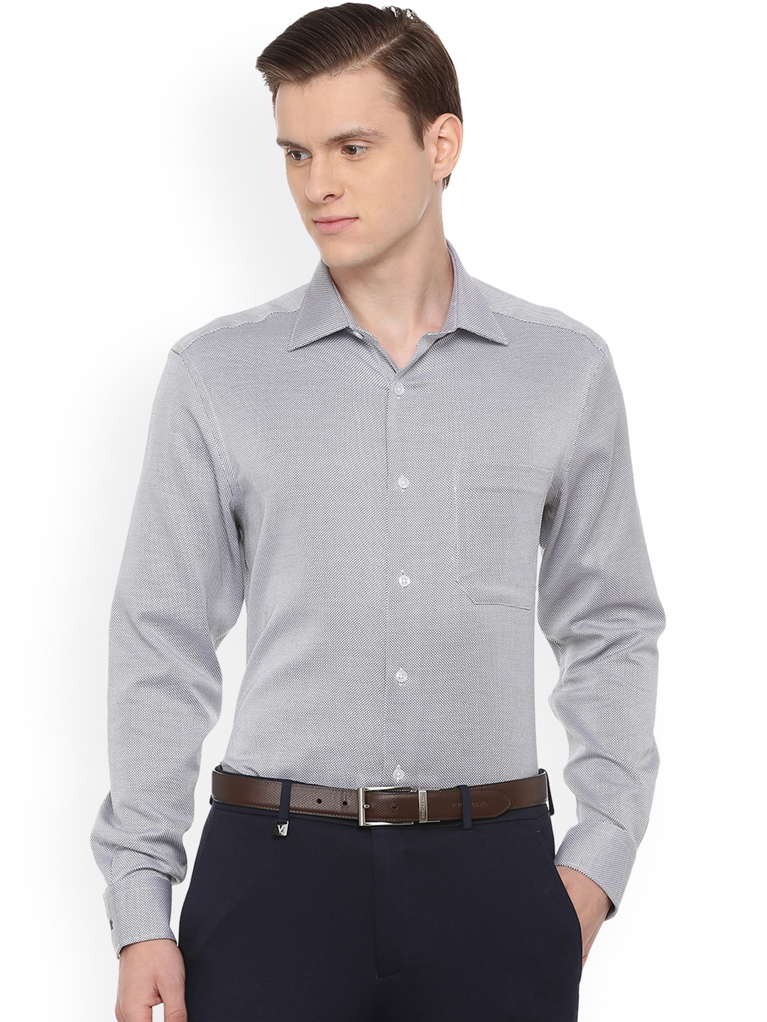 

Louis Philippe Permapress Men Grey Regular Fit Self Design Formal Shirt