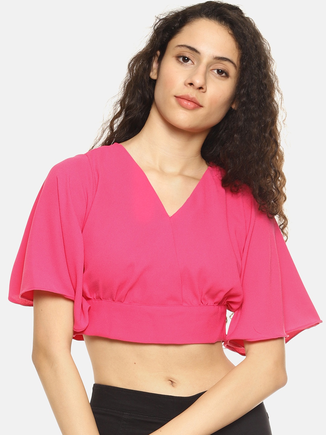 

AARA Women Pink Solid Crop Styled Back Top