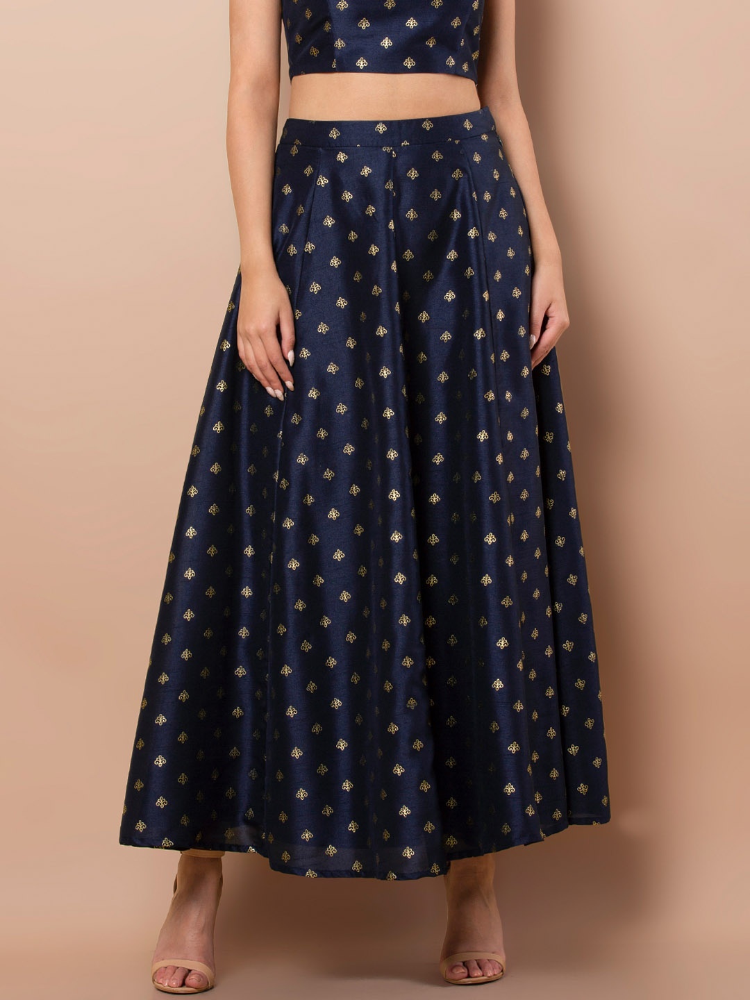 

INDYA Women Navy-Blue Printed Flared Maxi Skirt