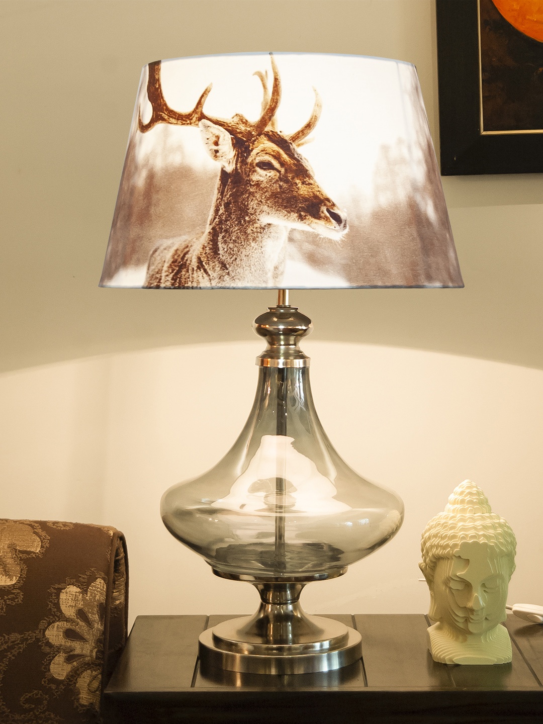 

THE LIGHT STORE Blue Printed Bedside Bedside Standard Table Lamp