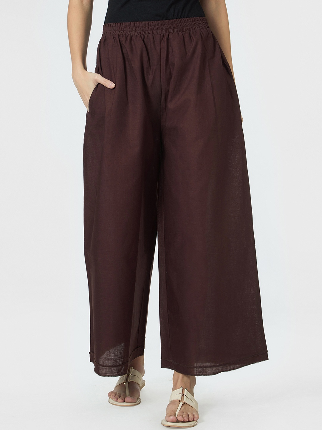 

breya Women Brown Flared Solid Palazzos