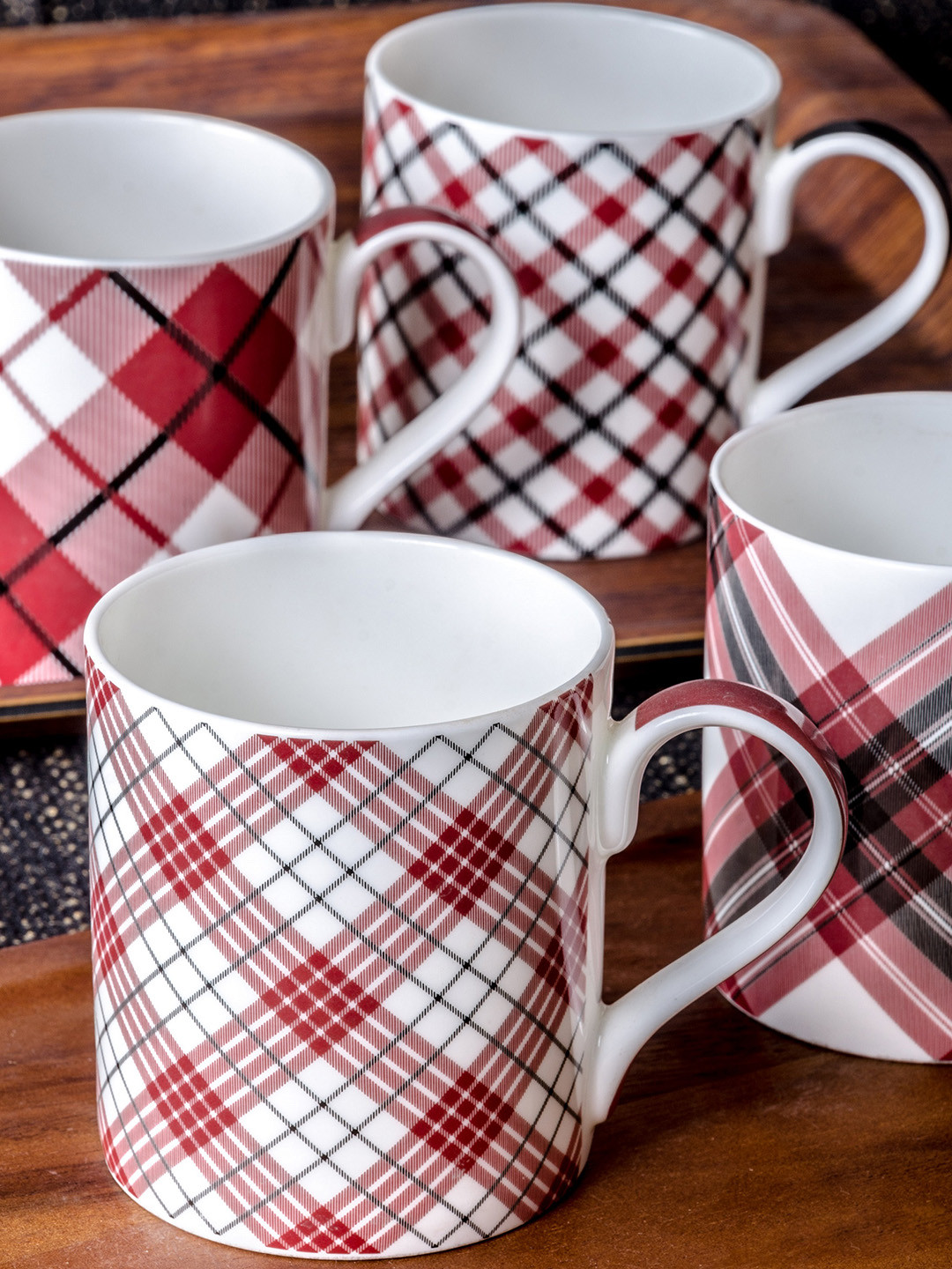 

GOODHOMES Off-White & Red 4-Pieces Printed Bone China Cups Set