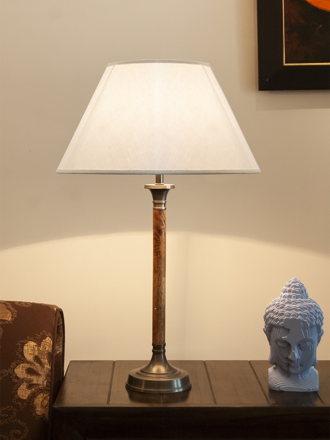 

THE LIGHT STORE White Self Design Bedside Standard Table Lamp with Shade