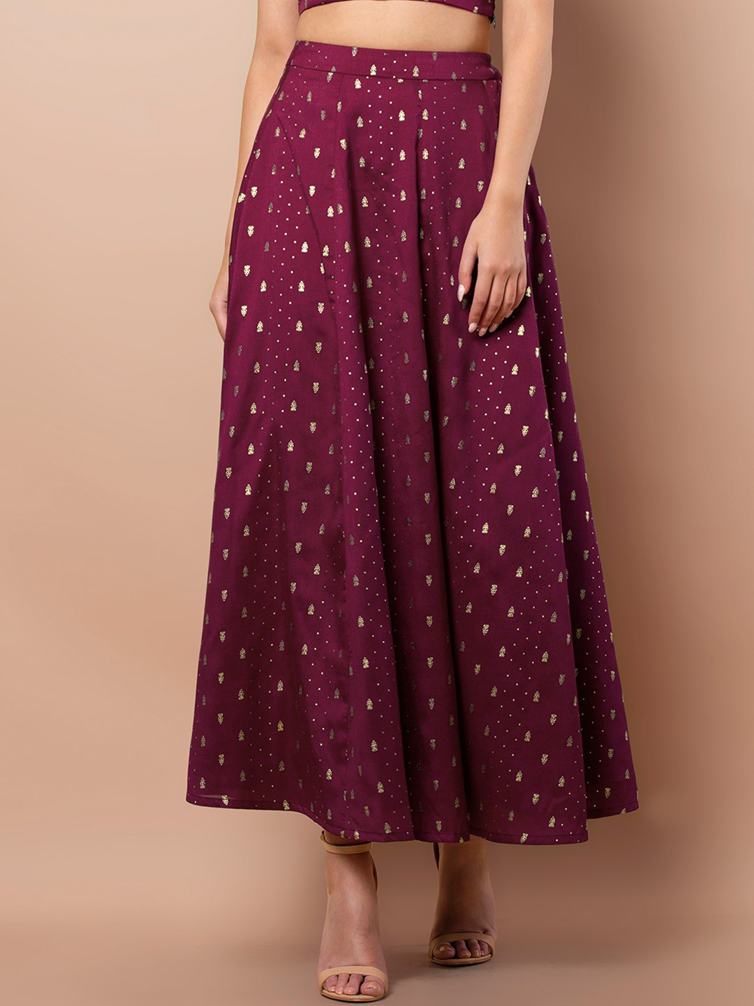 

INDYA Women Purple Solid Flared Maxi Skirt