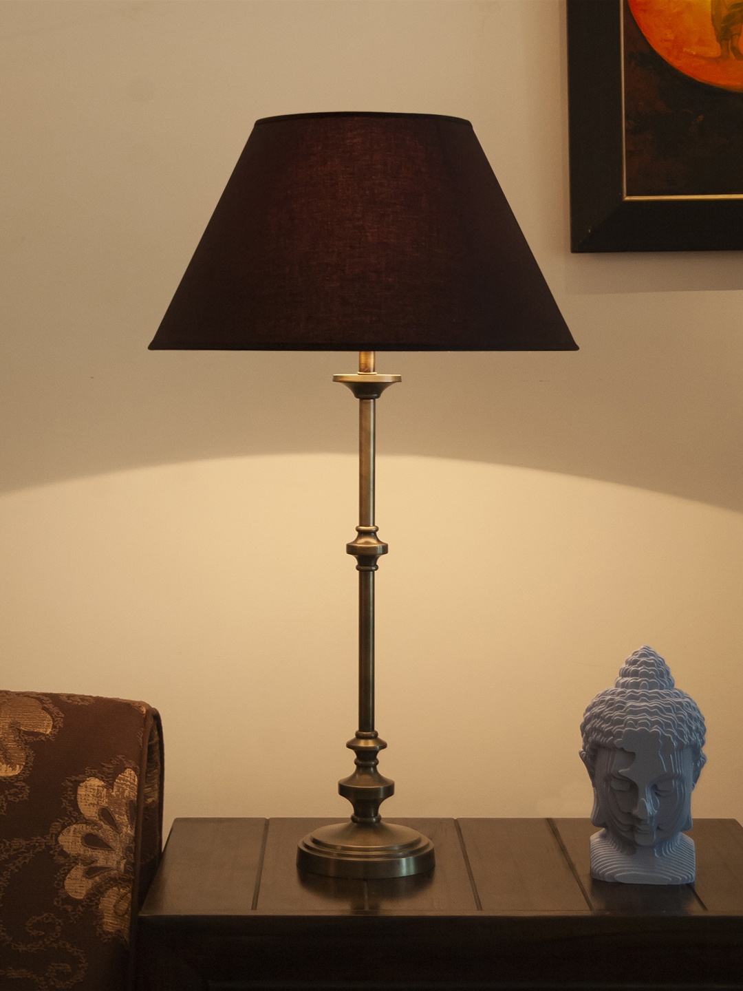 

THE LIGHT STORE Gold-Toned & Black Solid Buffet Table Lamp with Shade