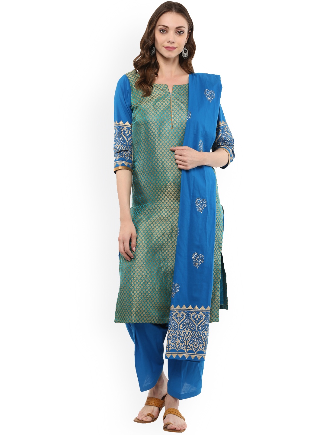 MBE Women Green & Blue Self Design Kurta with Salwar & Dupatta