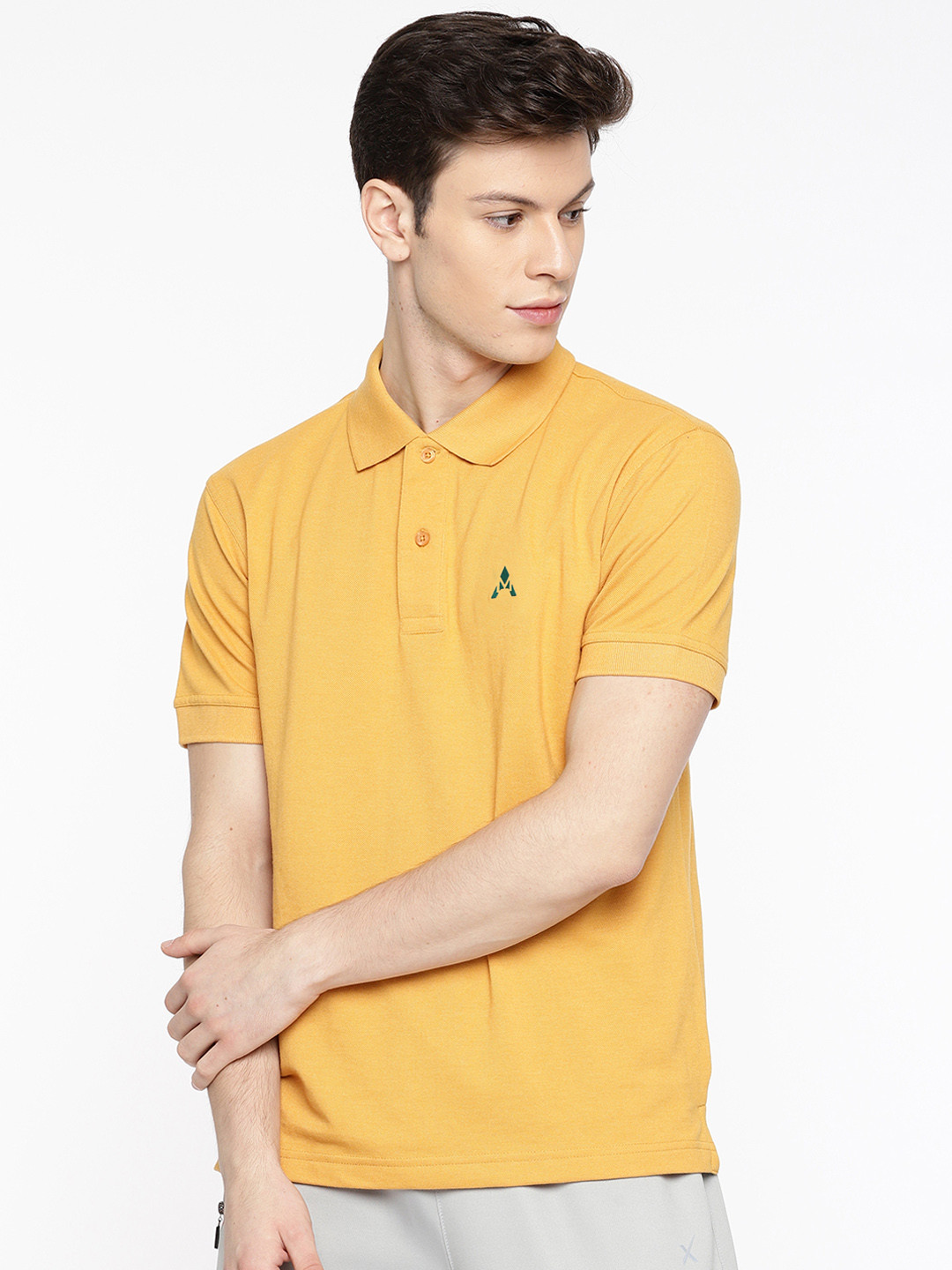 

ACTIMAXX Men Mustard Yellow Solid Polo Collar T-shirt