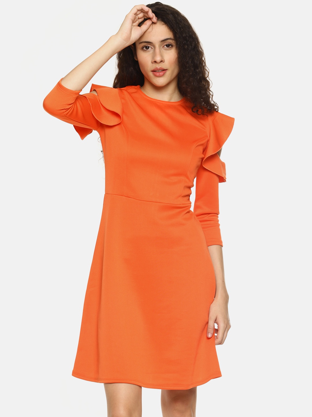 

AARA Women Orange Solid Fit & Flare Dress