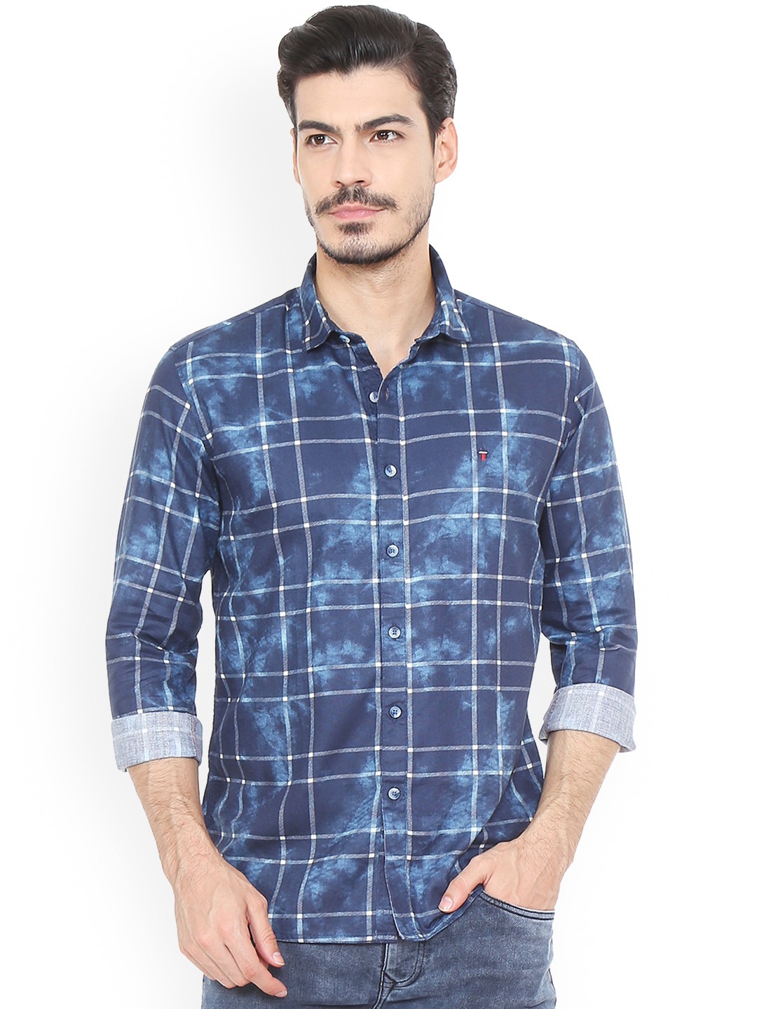 

Louis Philippe Jeans Men Blue Slim Fit Checked Casual Shirt