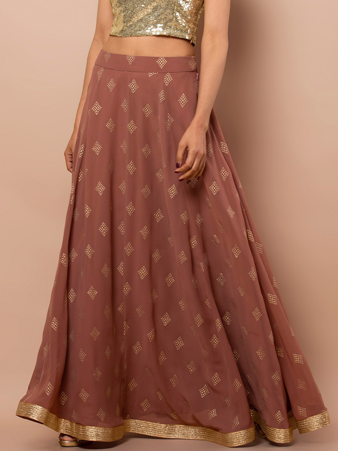 

INDYA Women Brown Printed Flared Maxi Skirt