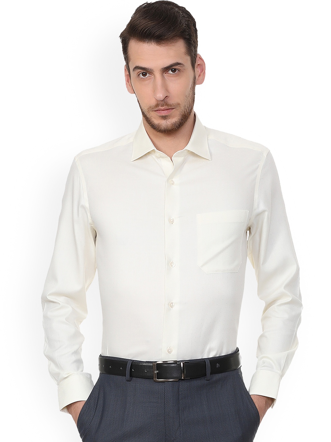 

Louis Philippe Men Cream-Coloured Regular Fit Self Design Formal Shirt