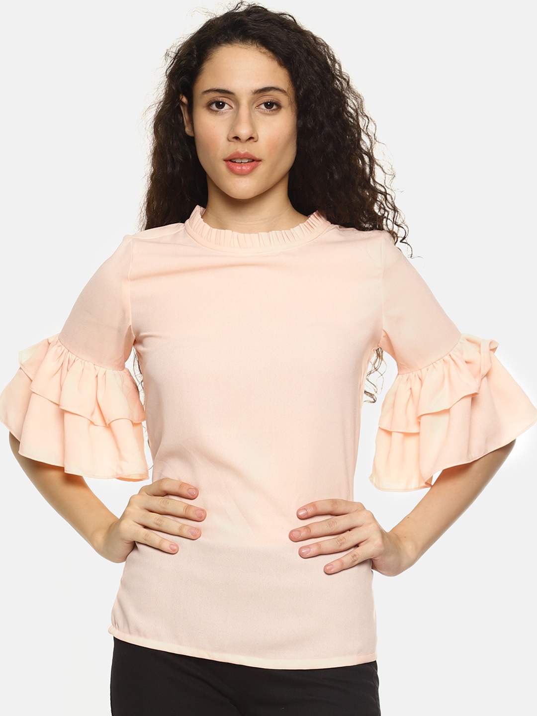 

AARA Women Peach-Coloured Solid Top