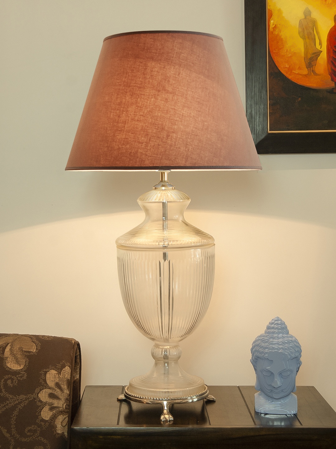 

THE LIGHT STORE Brown Self Design Bedside Standard Table Lamp with Shade