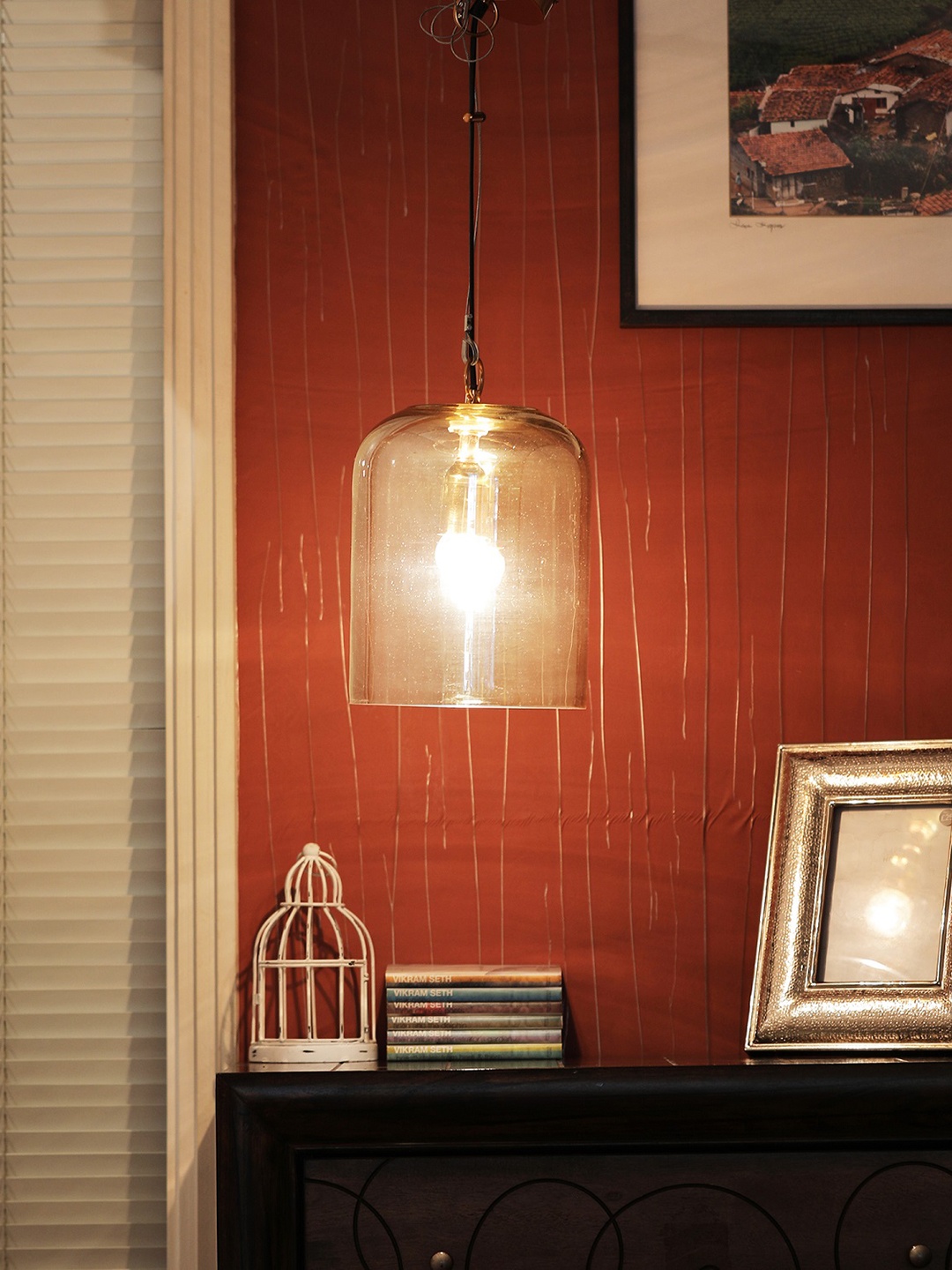 

THE LIGHT STORE Gold-Toned Self Design Hanging Light
