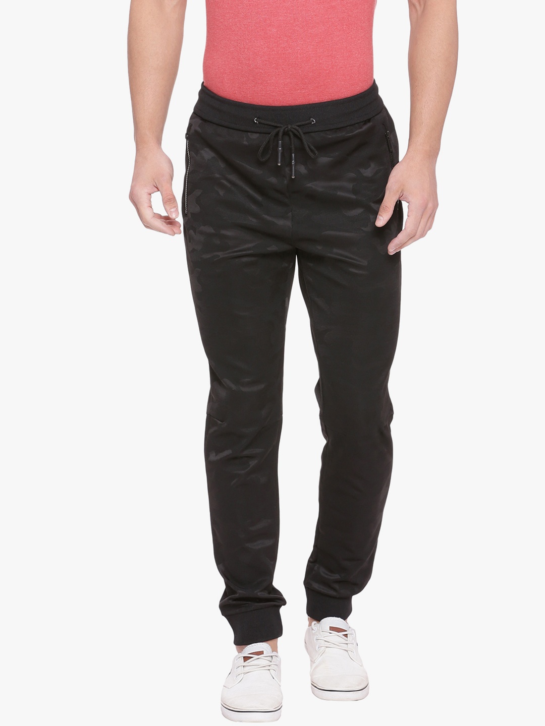 

Basics Men Black Camouflage Self-Design Slim-Fit Joggers