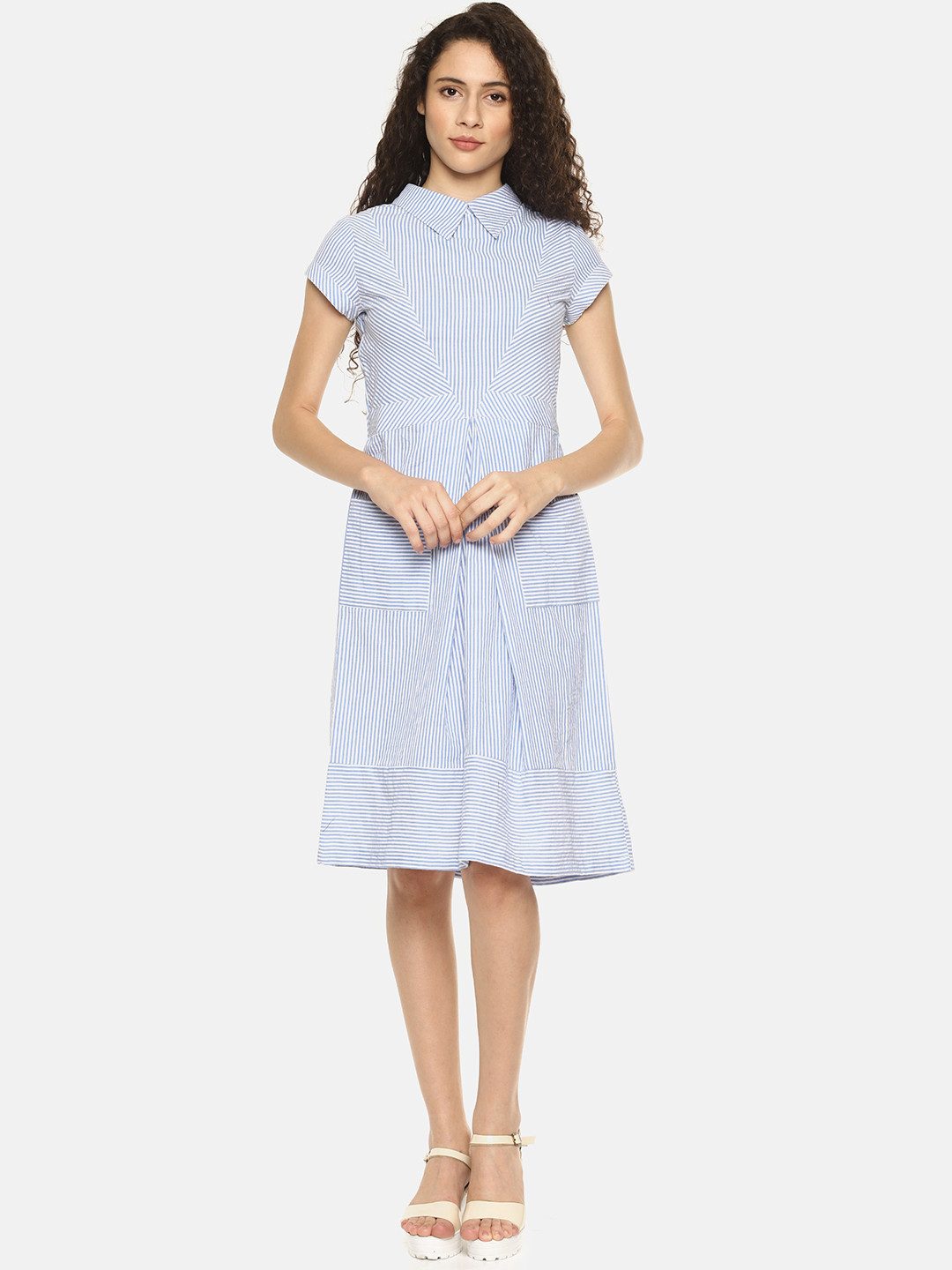 

AARA Women Blue & White Striped A-Line Dress