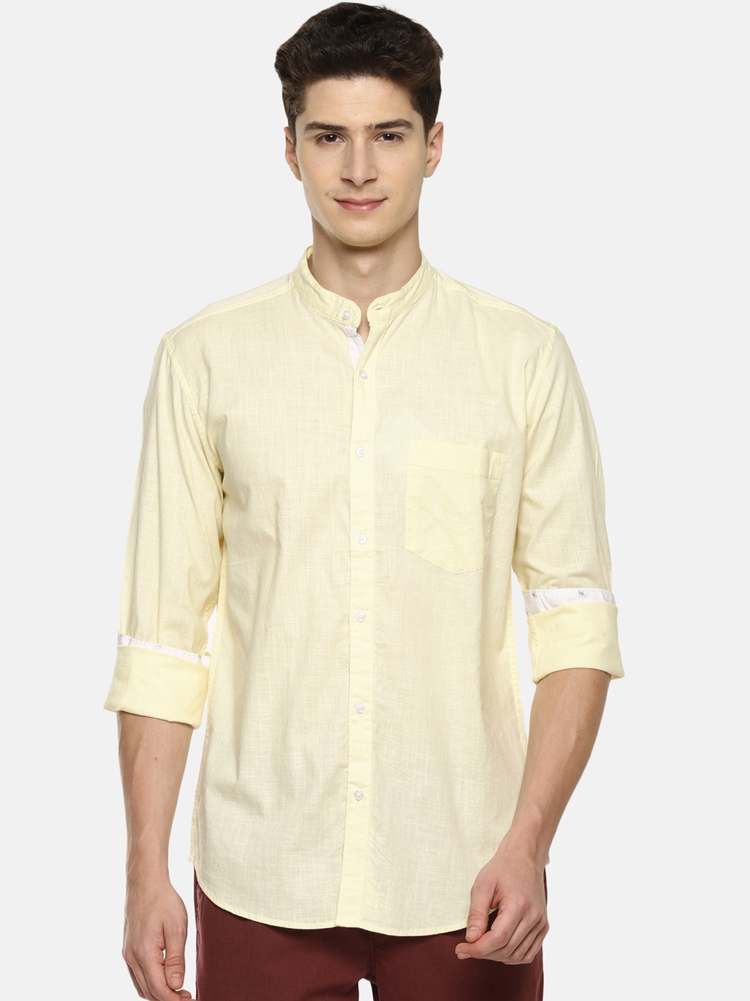 

IVOC Men Yellow Smart Slim Fit Solid Casual Shirt