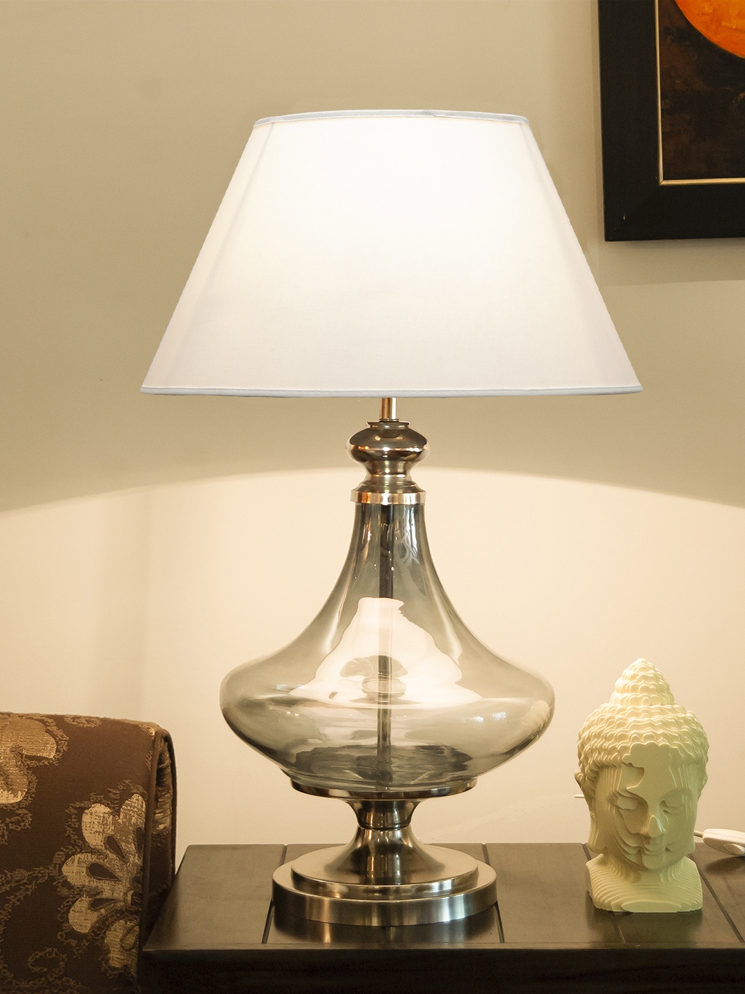 

THE LIGHT STORE Blue & White Solid Bedside Standard Table Lamp