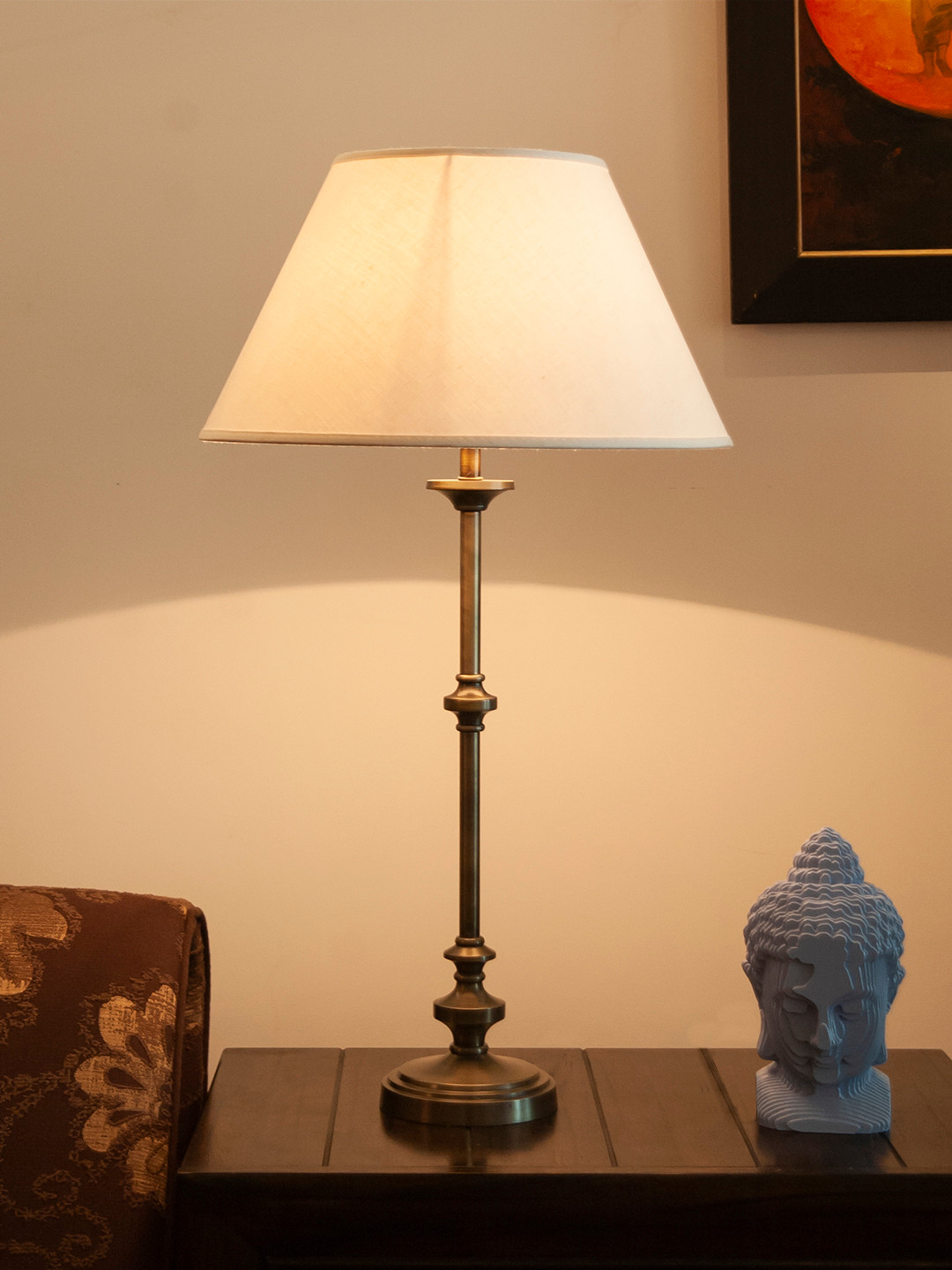 

THE LIGHT STORE Gold-Toned & White Solid Bedside Bedside Standard Table Lamp