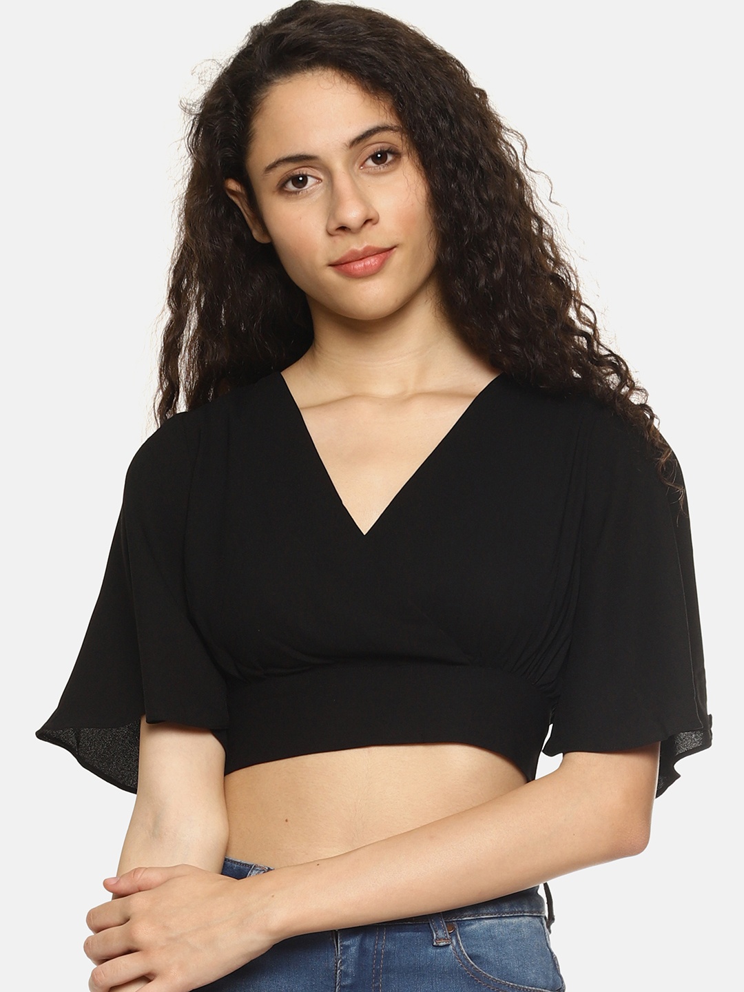 

AARA Women Black Solid Crop Styled Back Top