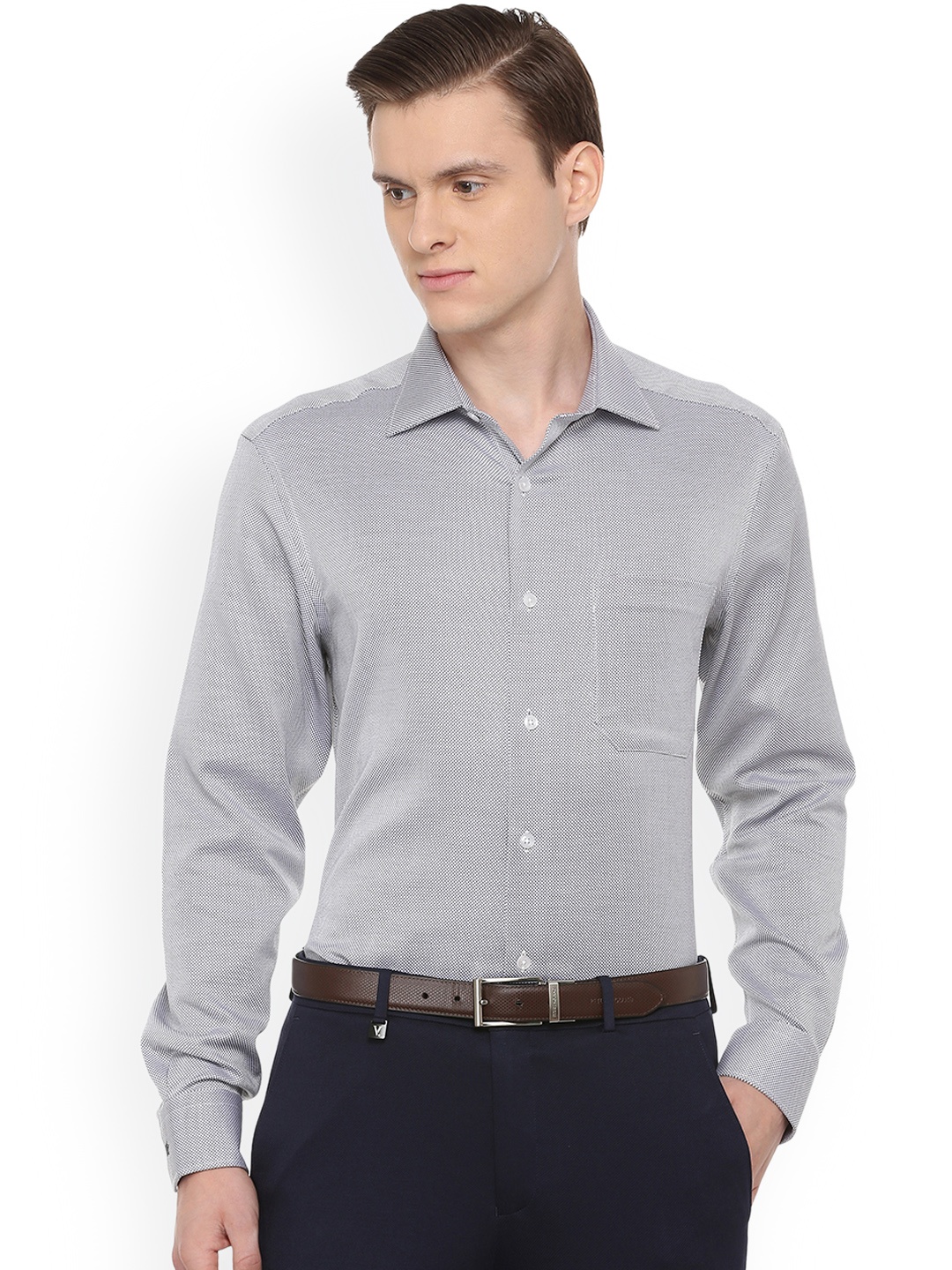 

Louis Philippe Men Grey Regular Fit Self Design Formal Shirt