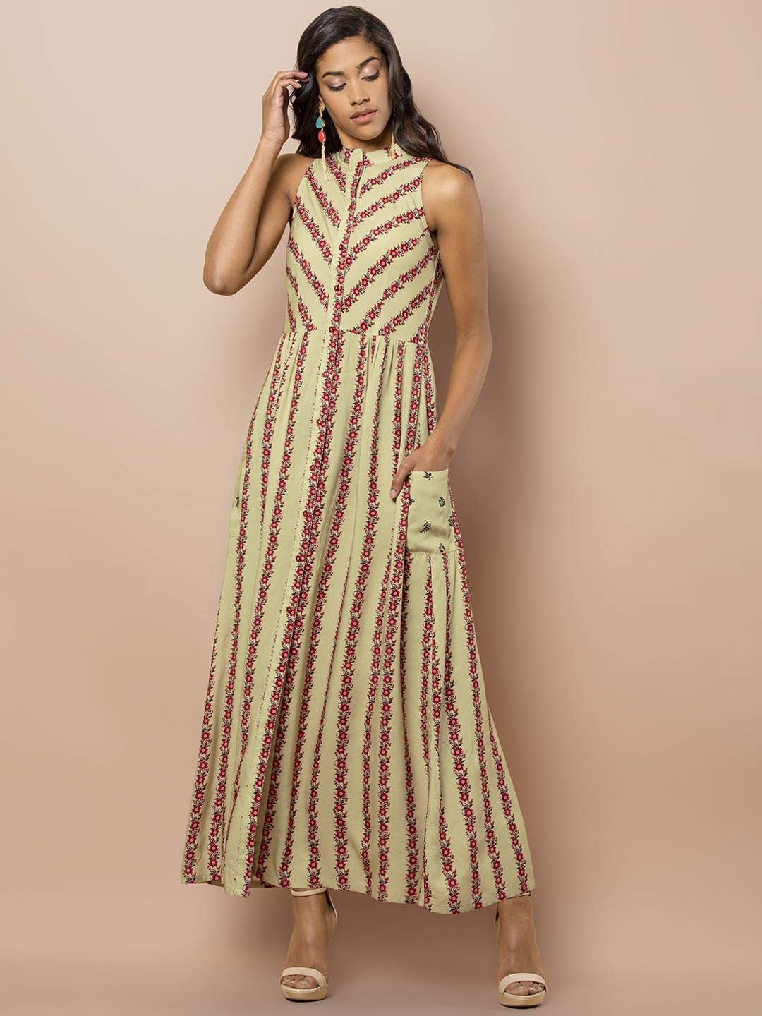 

INDYA Women Green Printed Maxi Dress