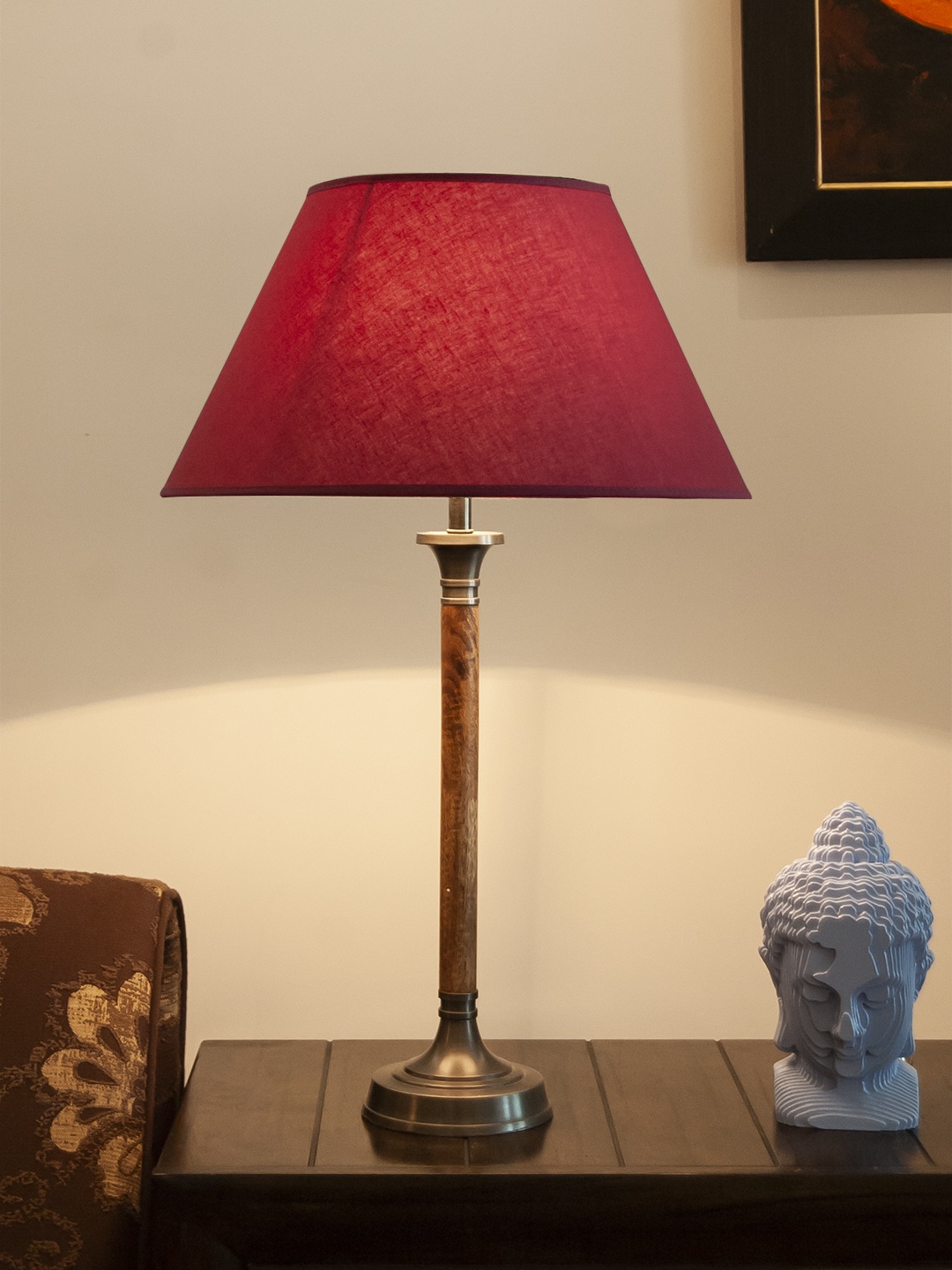 

THE LIGHT STORE Red Self Design Bedside Table Lamp with Shade