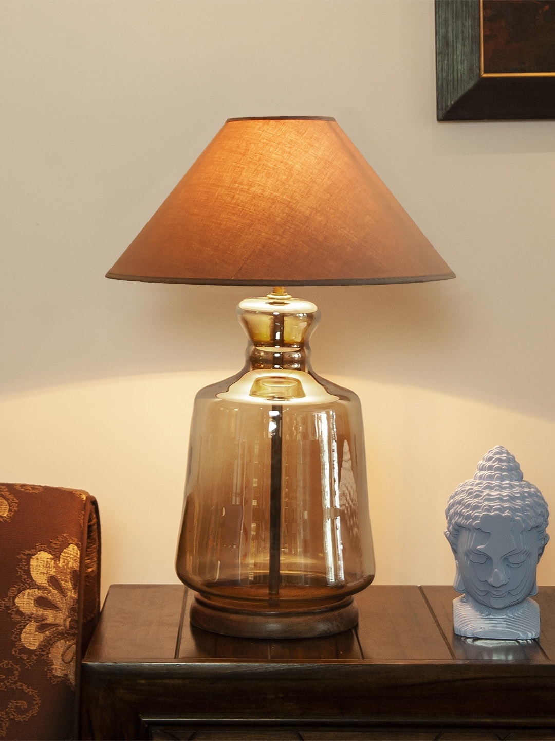 

THE LIGHT STORE Grey Solid Bedside Table Lamp with Shade