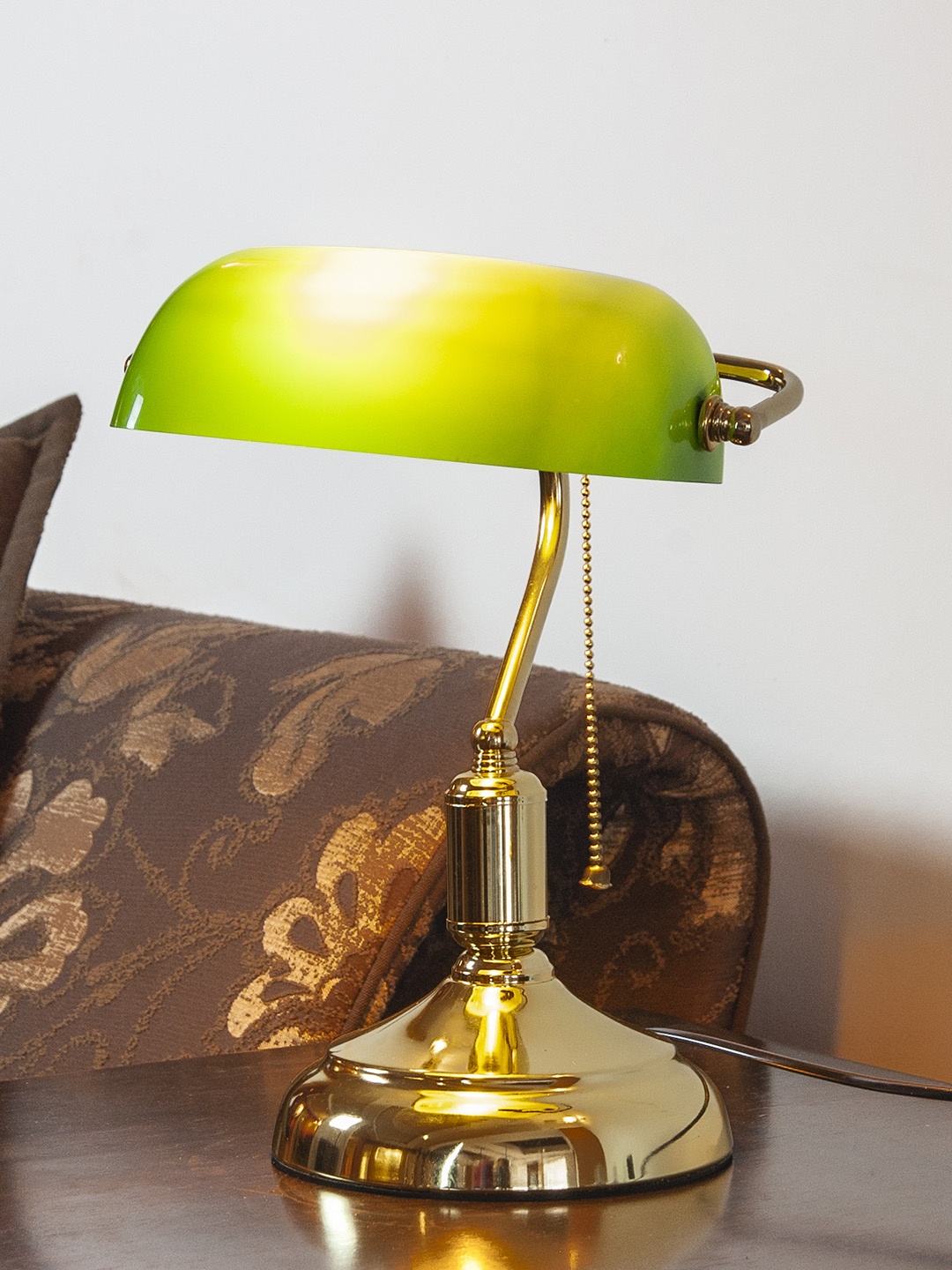 

THE LIGHT STORE Gold-Toned & Green Solid Bedside Table Lamp with Shade