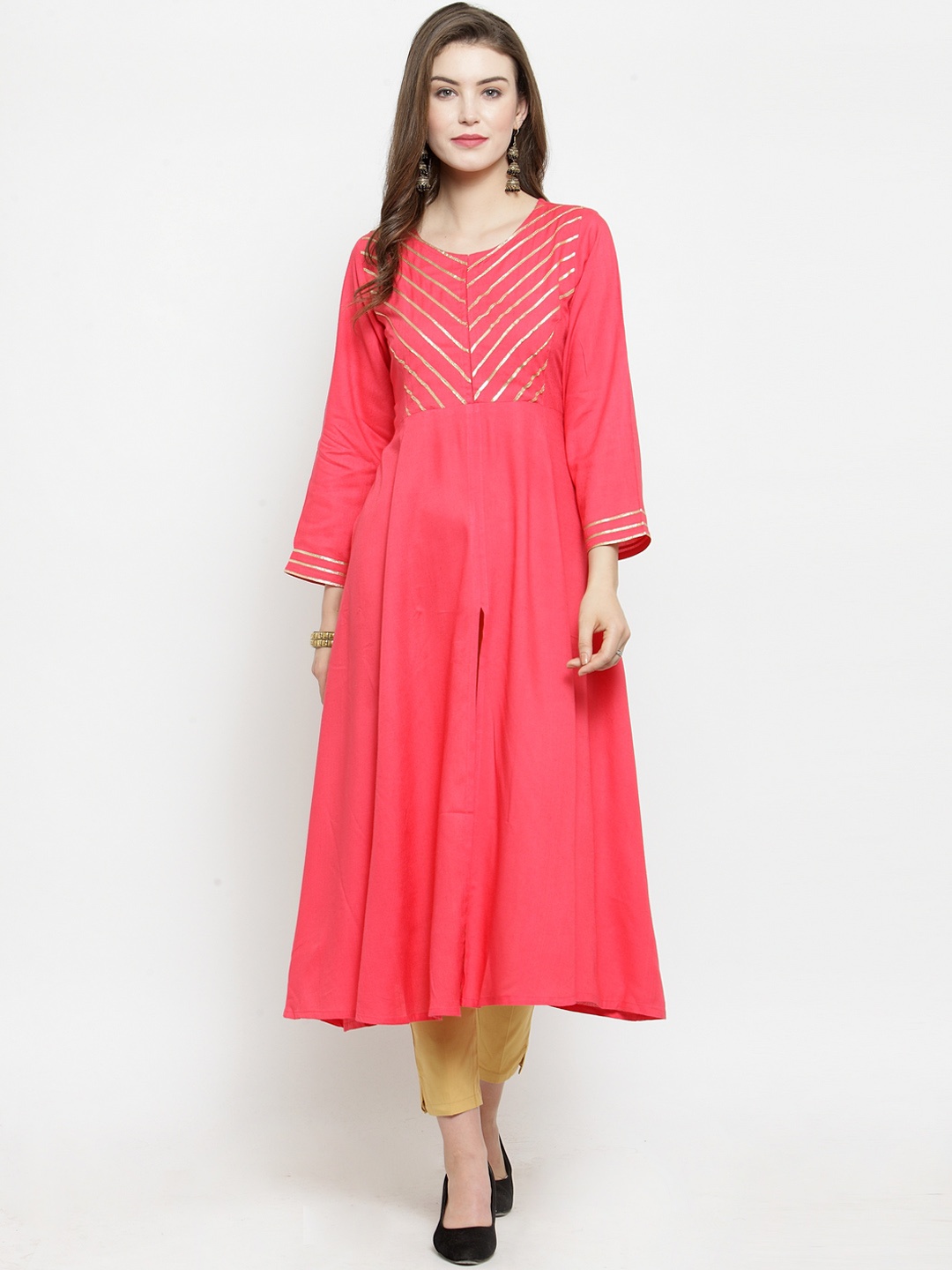 

Jompers Women Peach-Coloured Striped Kurta with Trousers
