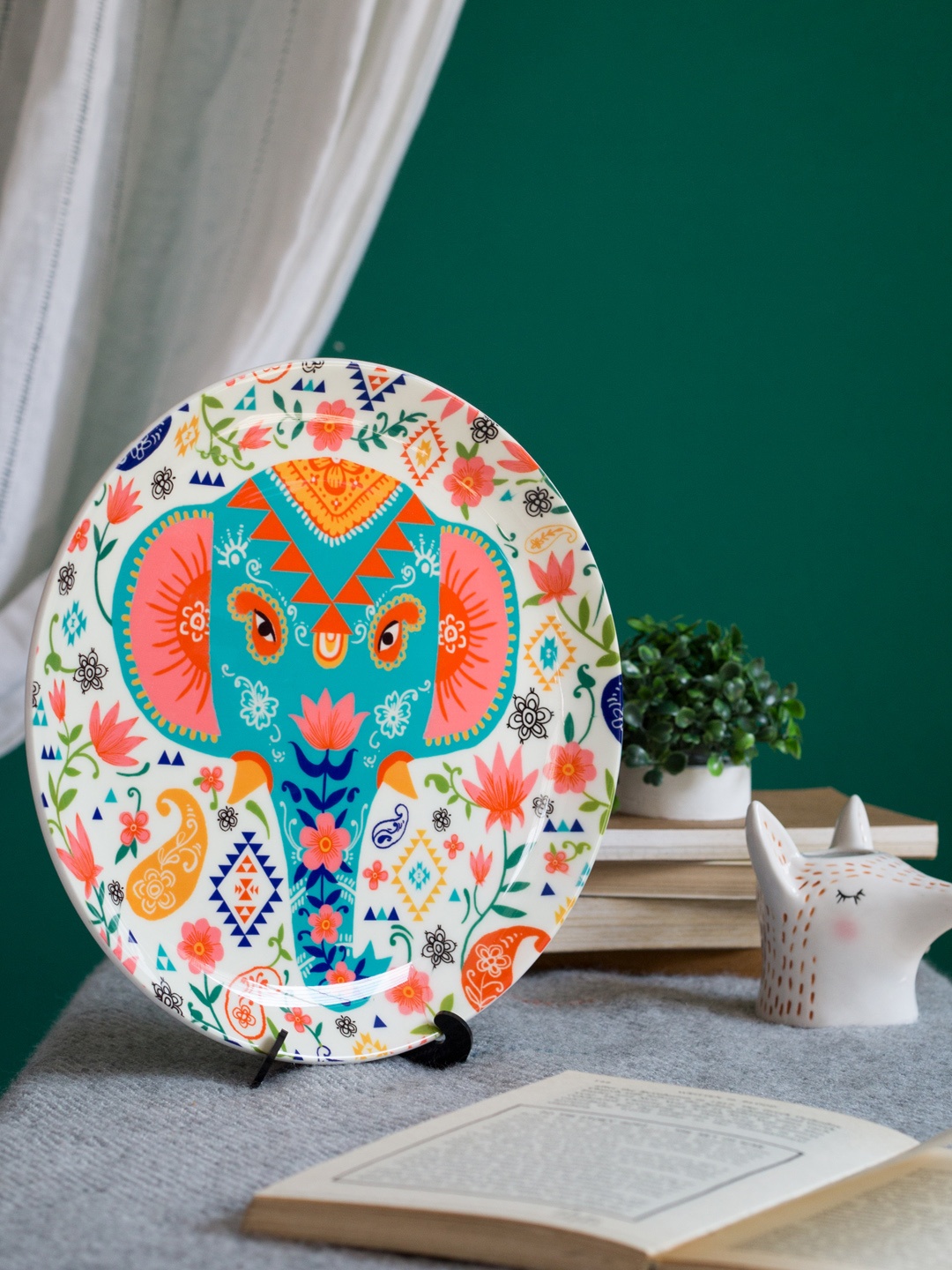 Chumbak Cream-Coloured & Multicoloured Printed Wall Plate