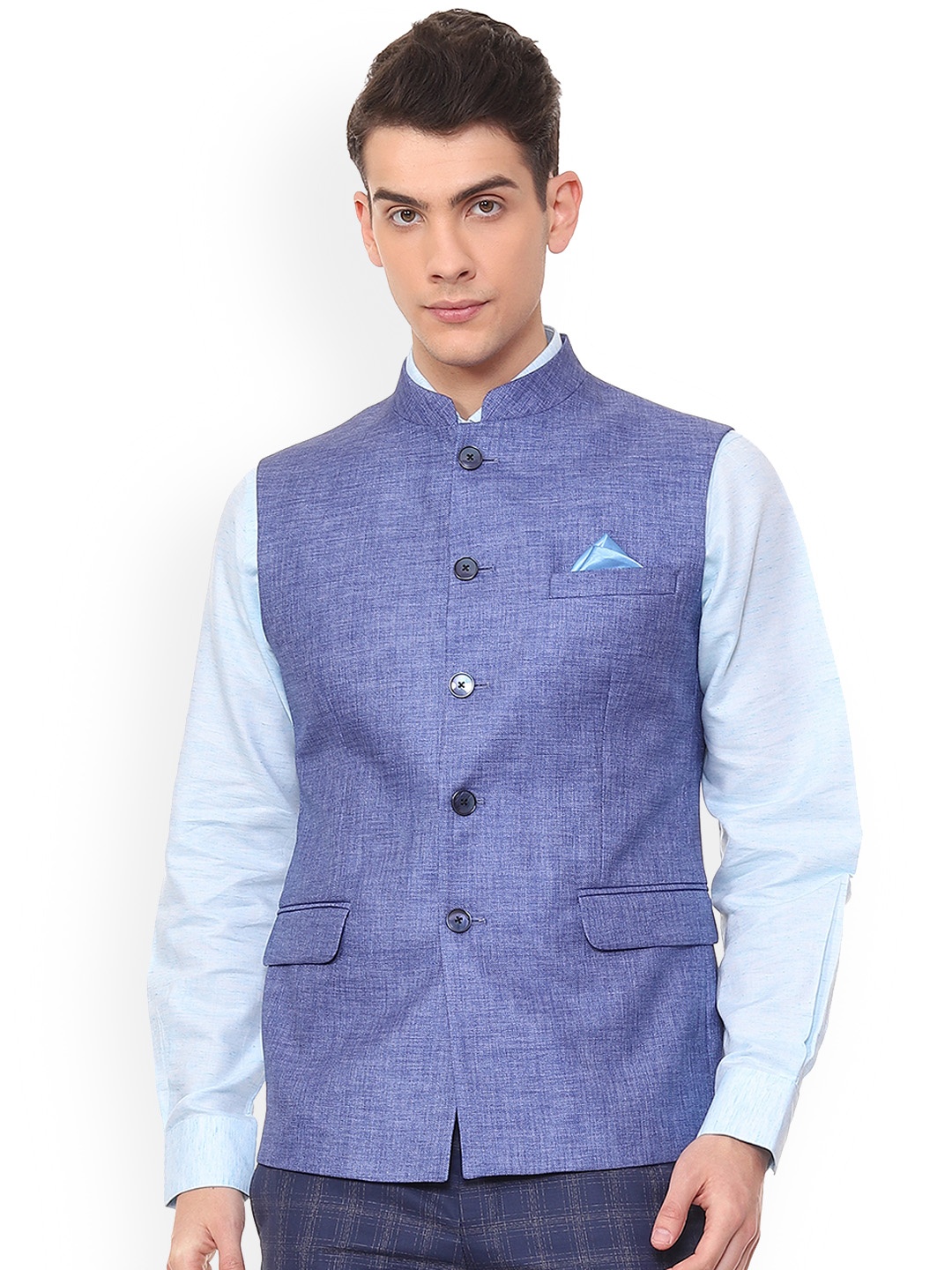

Van Heusen Men Blue Woven Design Nehru Jacket