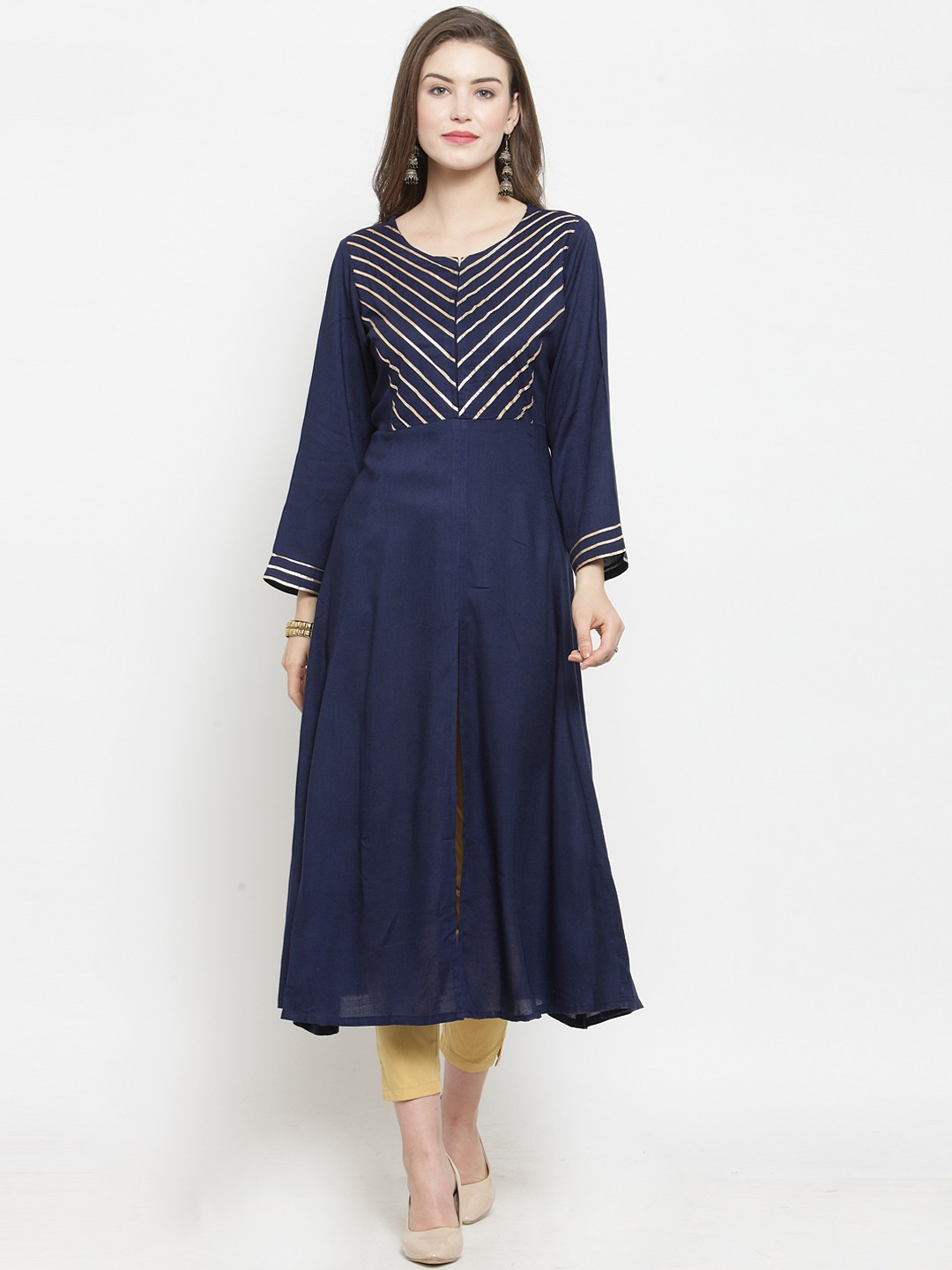 

Jompers Women Navy Blue Yoke Design Kurta with Trousers