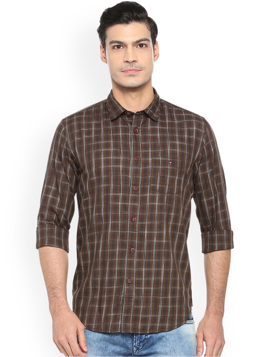 

Louis Philippe Men Brown & Grey Slim Fit Checked Casual Shirt