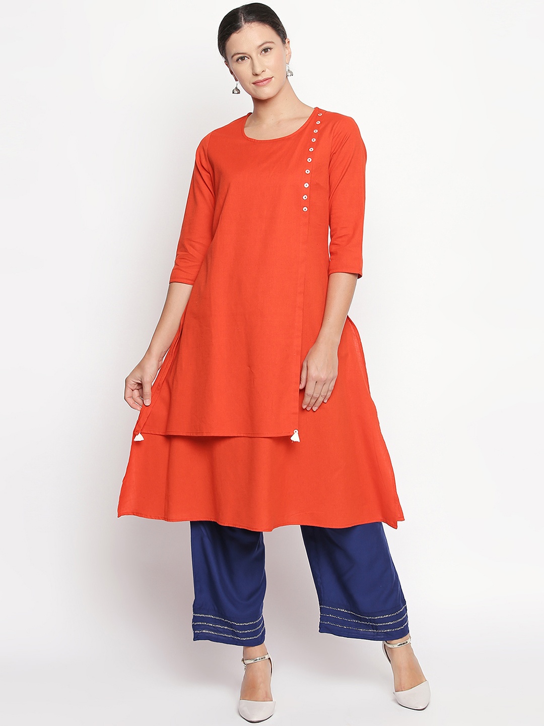 

RANGMANCH BY PANTALOONS Women Orange Solid Straight Kurta