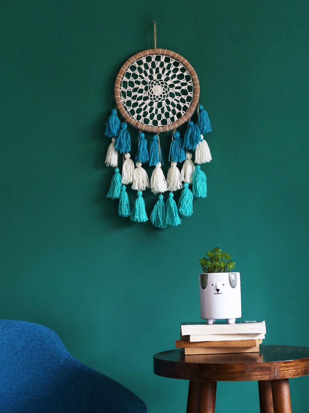 

Chumbak Blue Ombre Tassels Dream Catcher, Turquoise blue