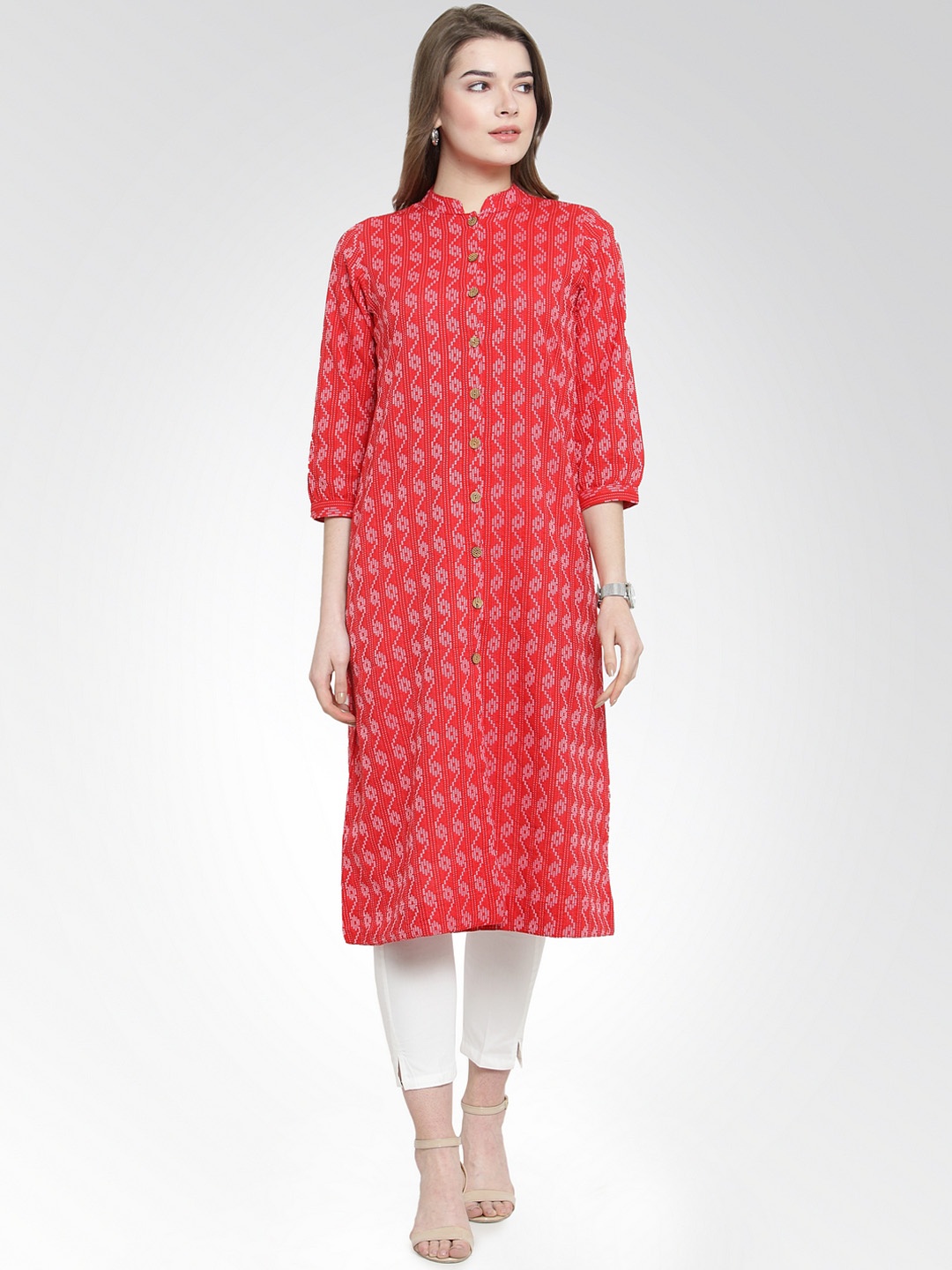 

Jompers Women Red Printed Kurta with Trousers