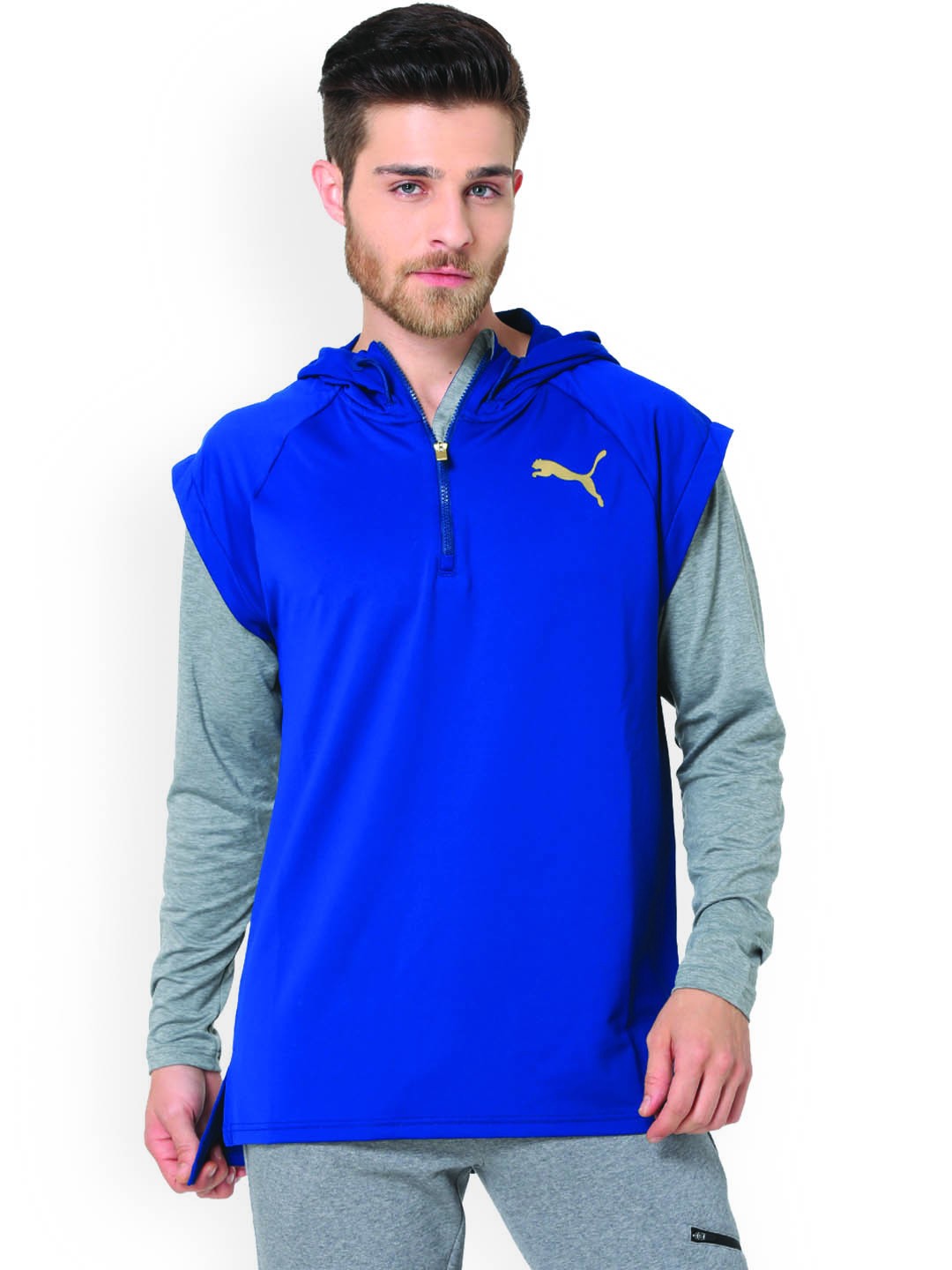 

Puma Men Blue Solid Tech Fleece 1 4 Zip Hoodie Sporty Jacket