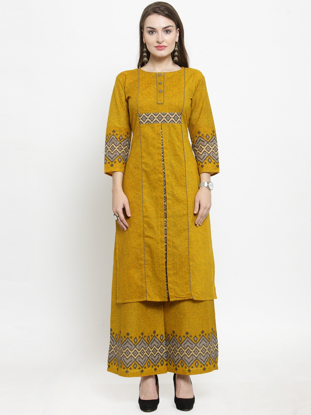 

Indibelle Women Yellow Printed Straight Kurta