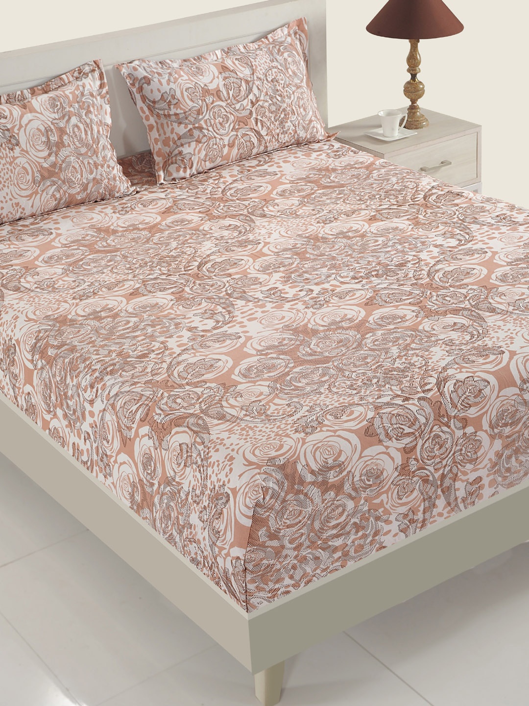 

SWAYAM Brown Ethnic Motifs 160 TC Cotton 1 Queen Bedsheet with 2 Pillow Covers